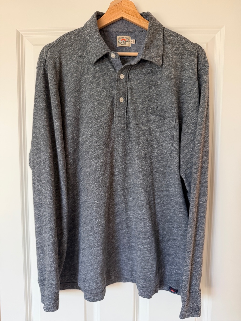 Faherty Brand  XL Long Sleeve Stretch Polo Shirt Gray Heather Soft Cotton Blend